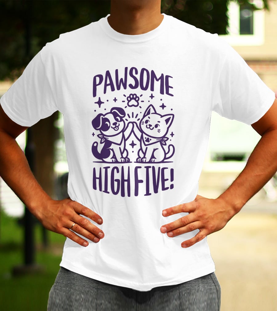Pawsome High Five Cute Animal Purple Pawsom T-Shirt