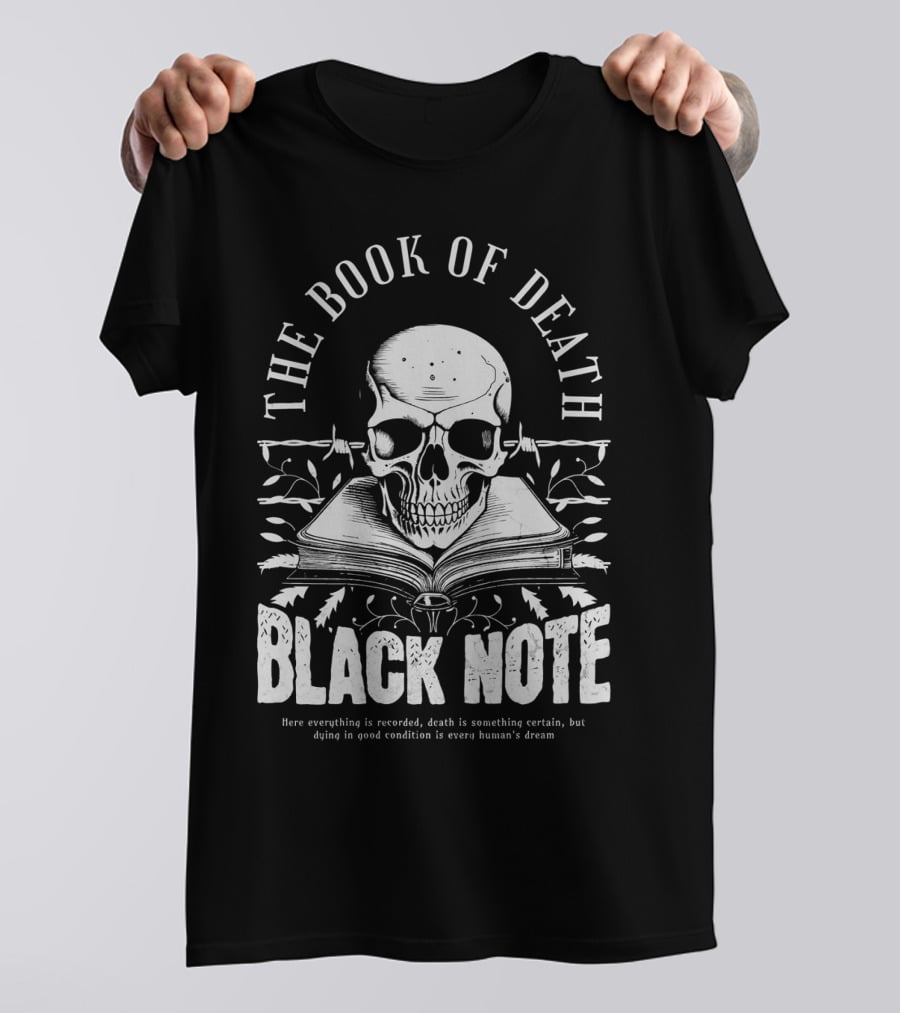 The Book Of Death Black Note Skull With Open Book T-Shirt