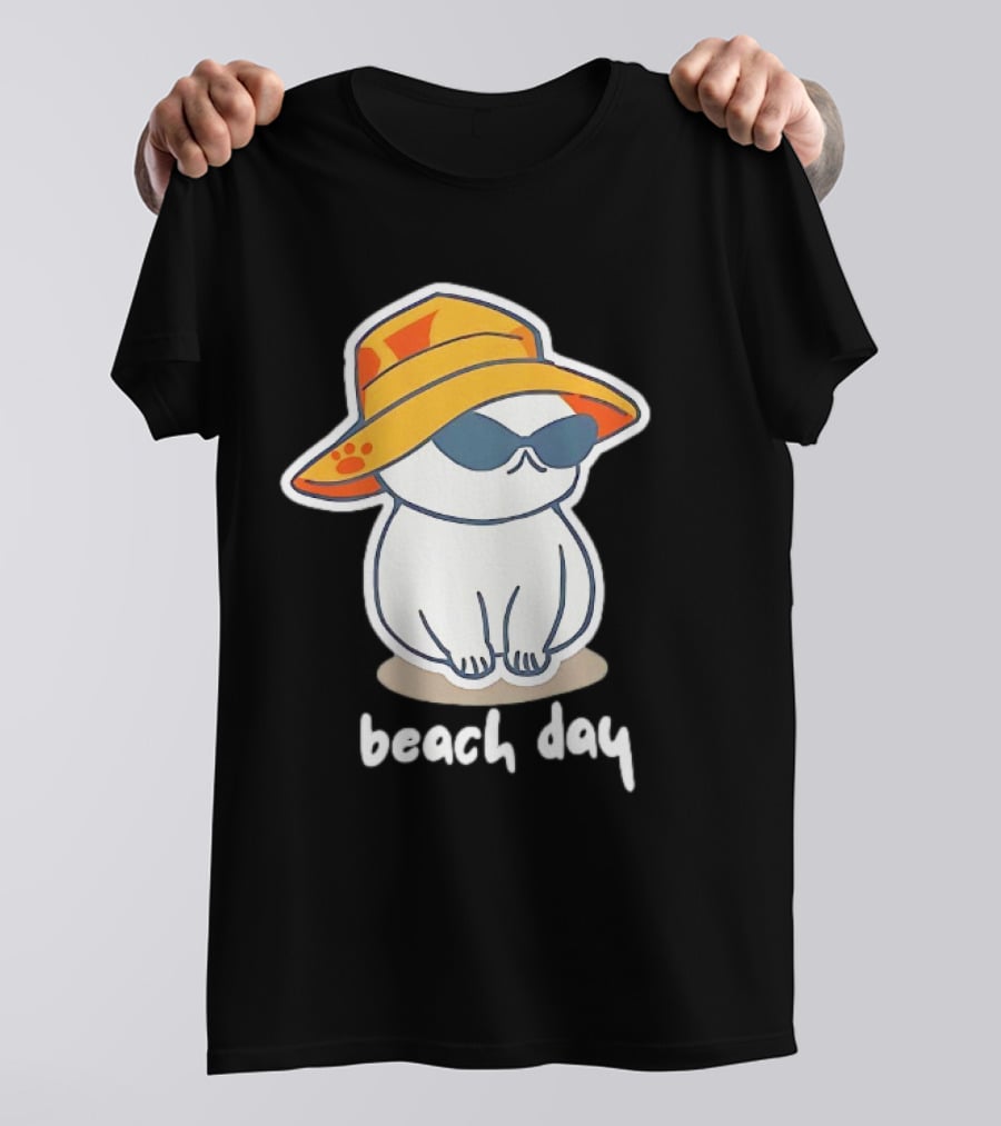 Cat Relaxing In Sunglasses And Hat For A Beach Day T-Shirt