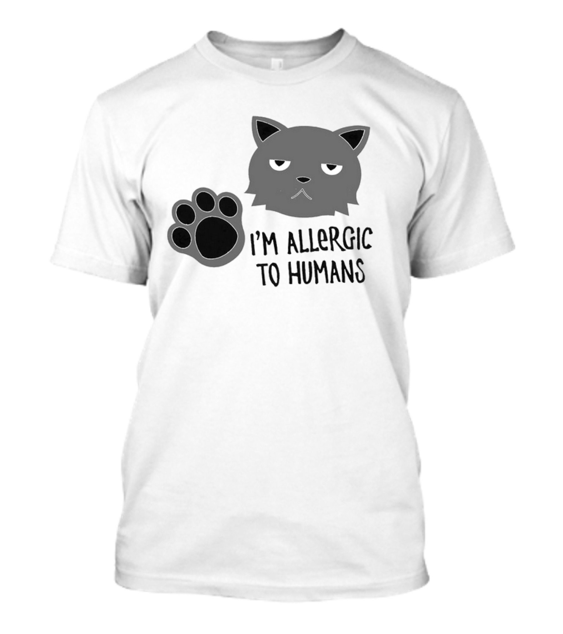 Cat I'm Allergic To Humans Shirt With Grumpy Feline Face And Paw Prints T-Shirt