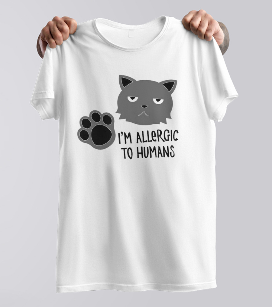 Cat I'm Allergic To Humans Shirt With Grumpy Feline Face And Paw Prints T-Shirt