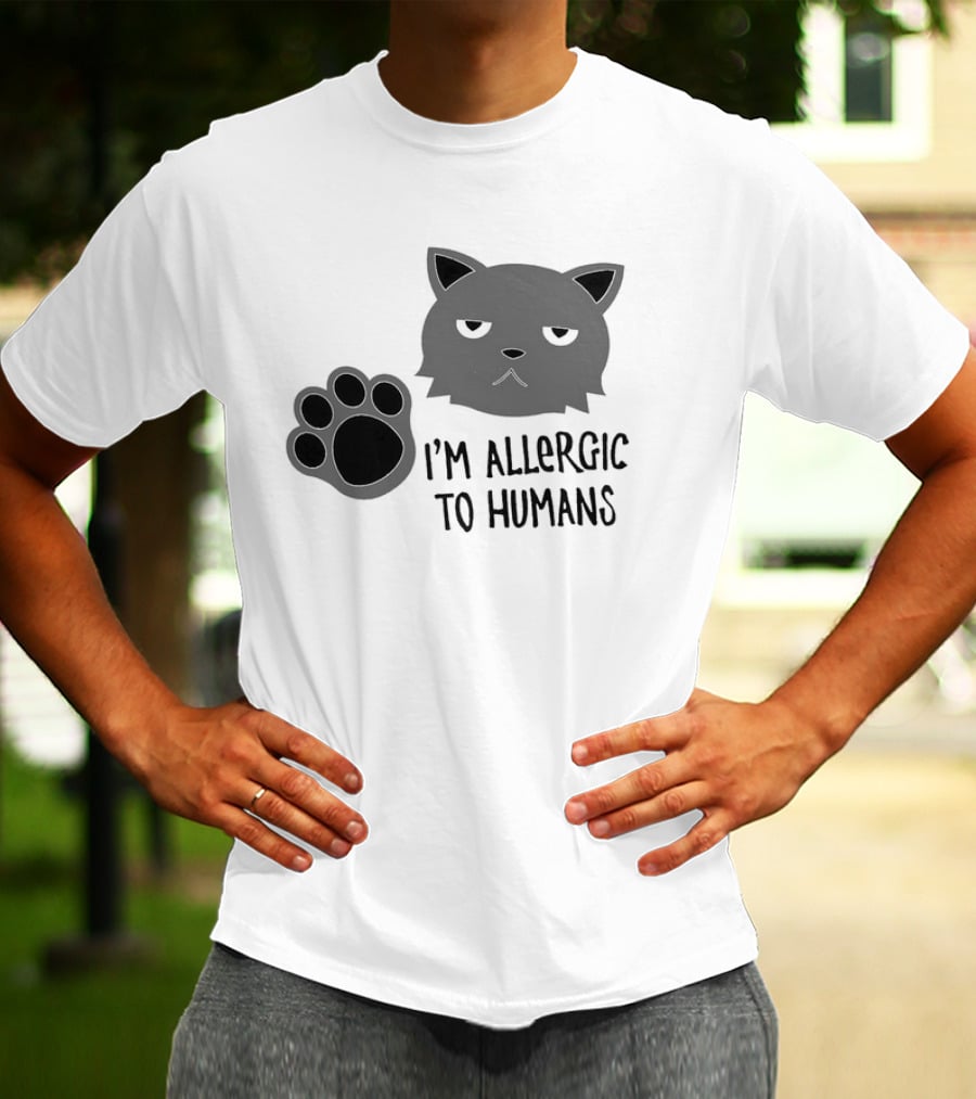 Cat I'm Allergic To Humans Shirt With Grumpy Feline Face And Paw Prints T-Shirt