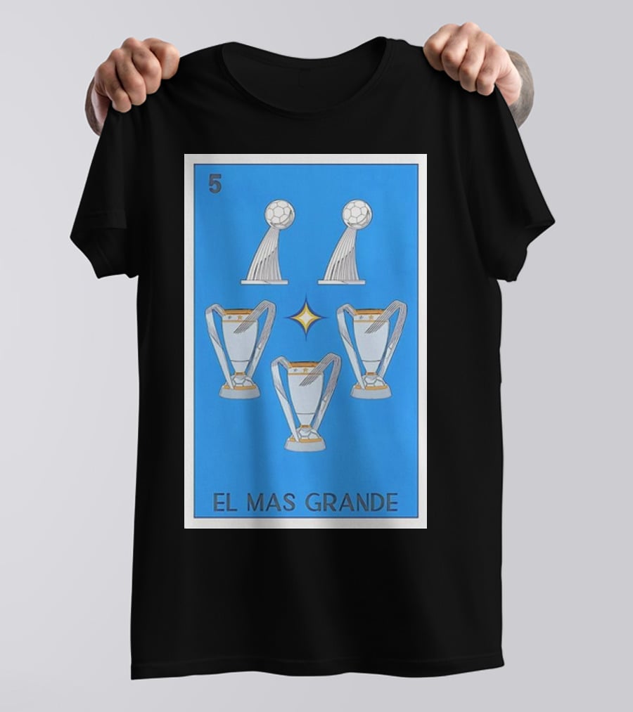 El Mas Grande Five Trophies Star Blue Background T-Shirt