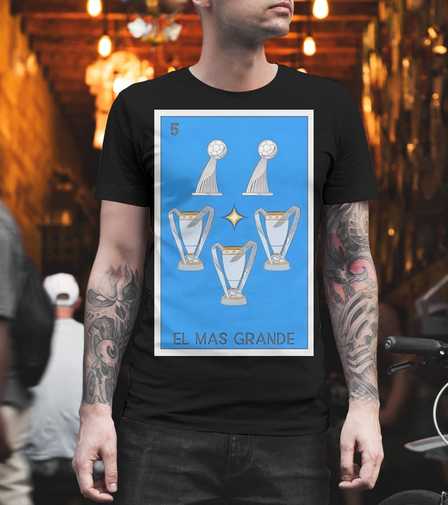 El Mas Grande Five Trophies Star Blue Background T-Shirt