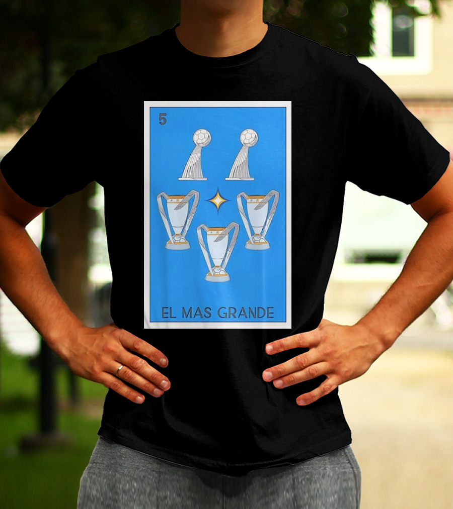 El Mas Grande Five Trophies Star Blue Background T-Shirt