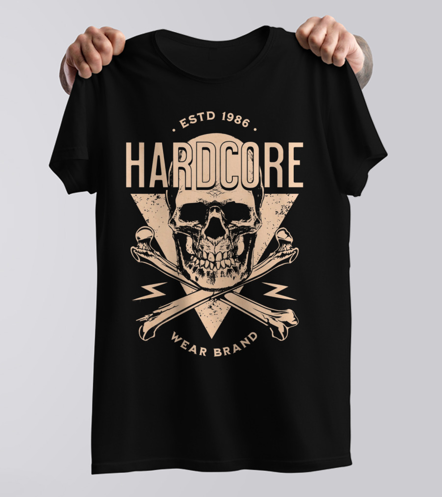 HARDCORE ESTD 1986 Skull Crossbones Wear Brand T-Shirt