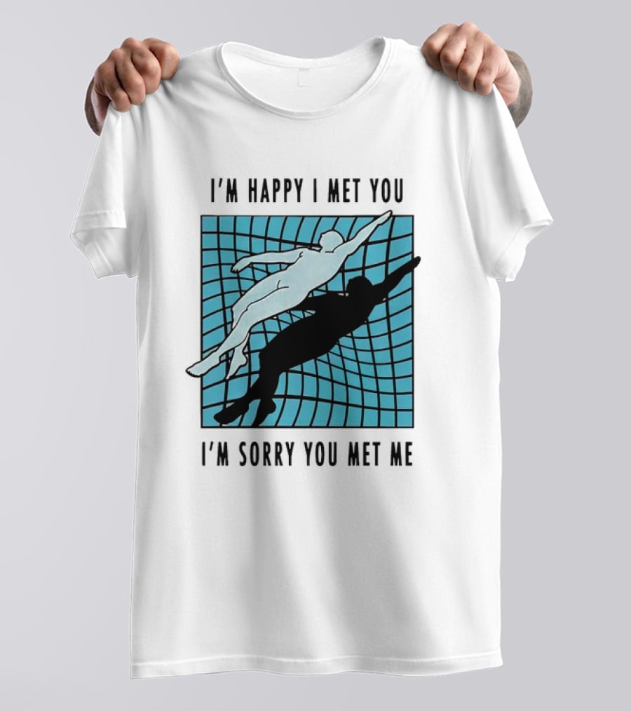 I’m Happy I Met You I’m Sorry You Met Me Swimming Dual Silhouette On Grid Background T-Shirt