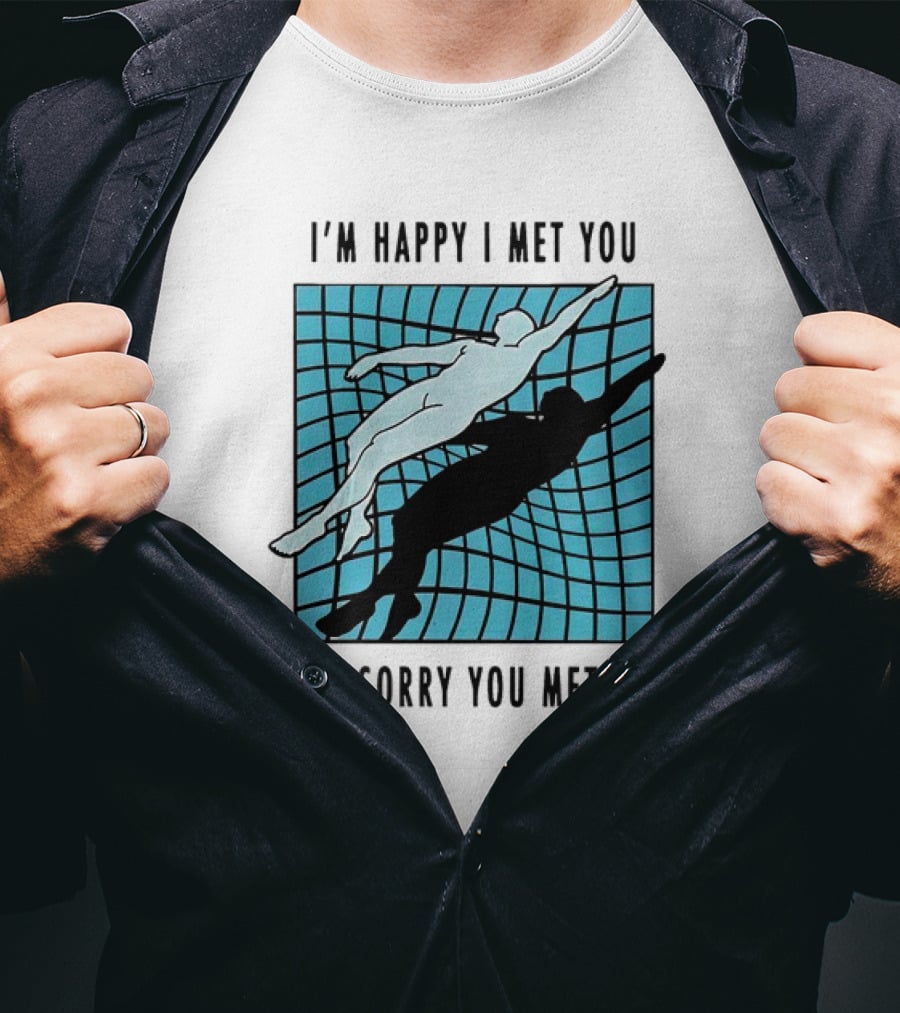 I’m Happy I Met You I’m Sorry You Met Me Swimming Dual Silhouette On Grid Background T-Shirt