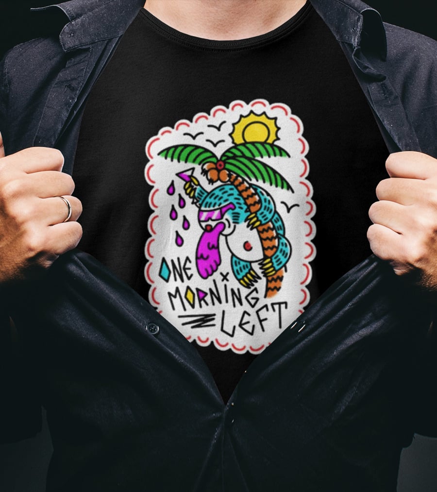 One Morning Left Palm Sloth Tropical Sunset Vibes T-Shirt