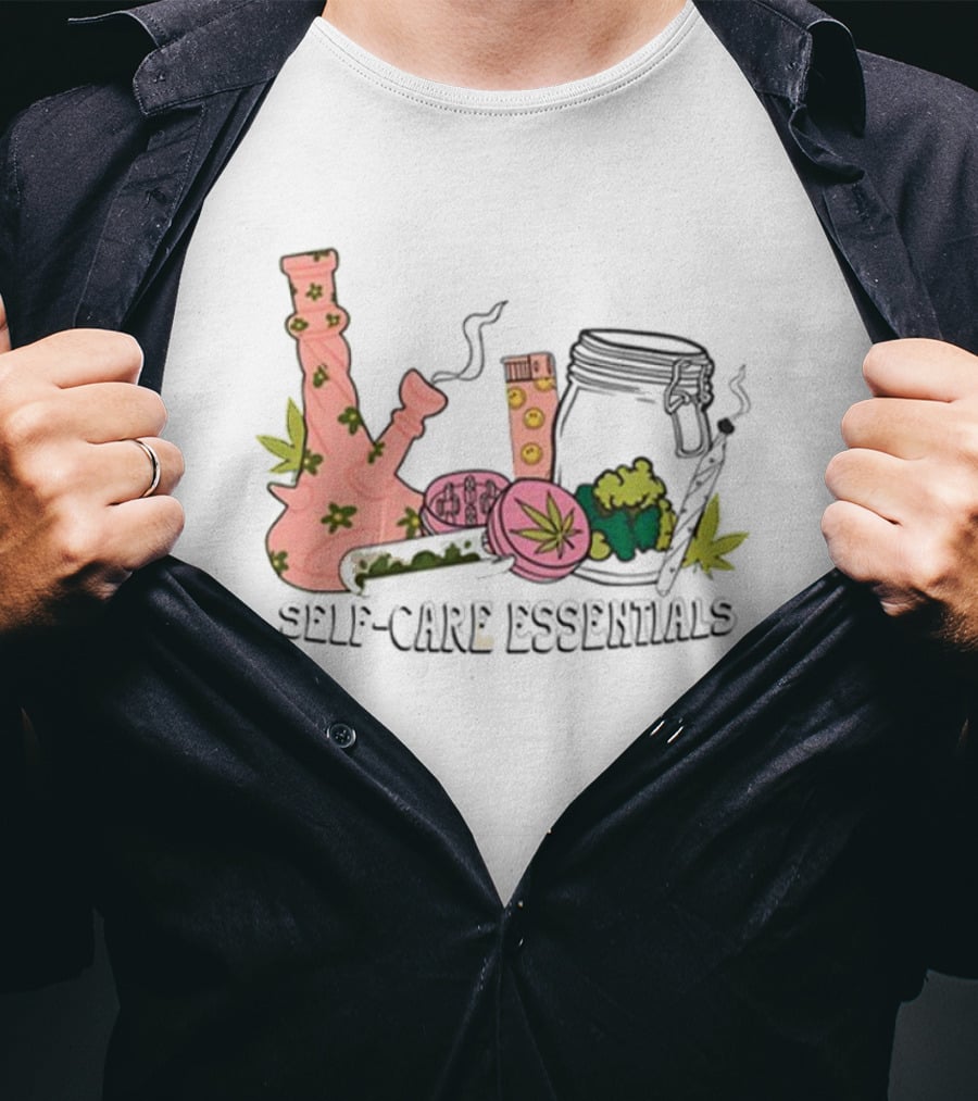 Cannabis-Inspired Self-Care Essentials With Floral Pink Bong Collection T-Shirt