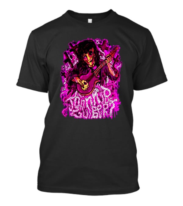 Zombie Johnnie Guilbert Playing Guitar With Pink Crosses And Skull T-Shirt