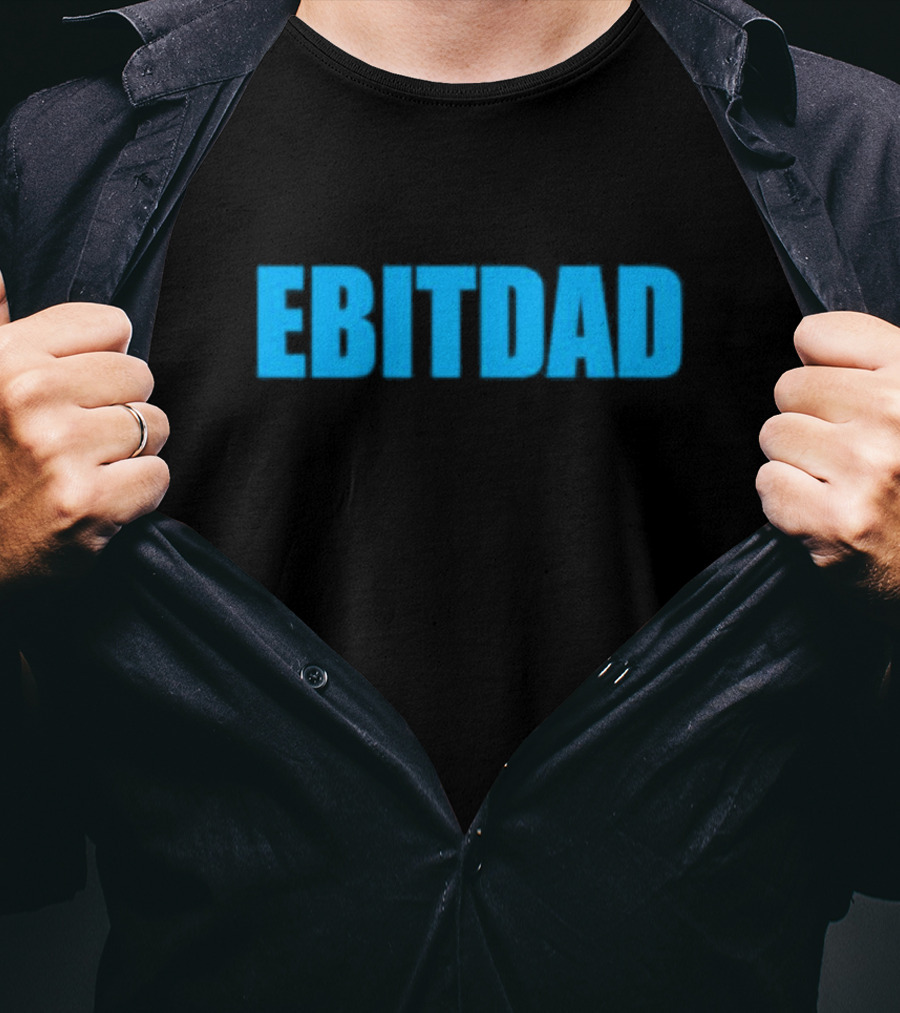 Clint Fiore Ebitdad Black Shirt With Bold Blue Text T-Shirt