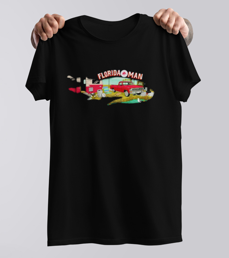 Florida Man Gator Trailer Retro Red Truck Scene T-Shirt