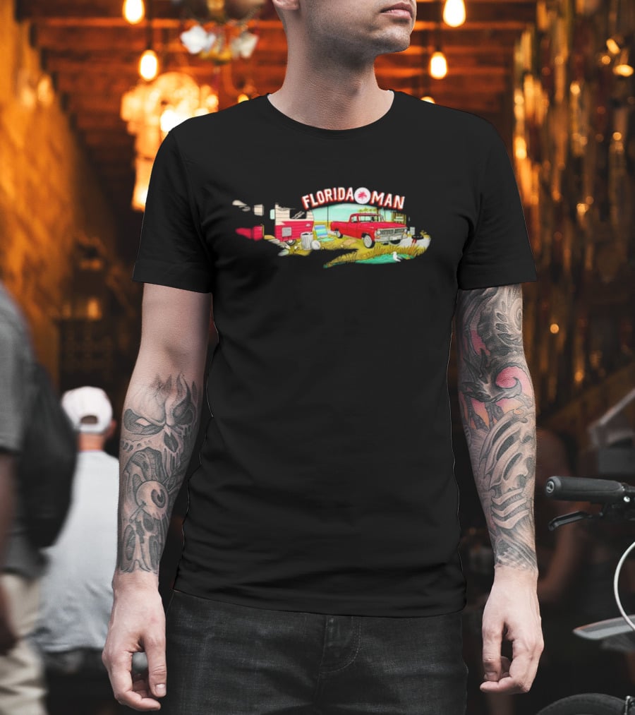 Florida Man Gator Trailer Retro Red Truck Scene T-Shirt