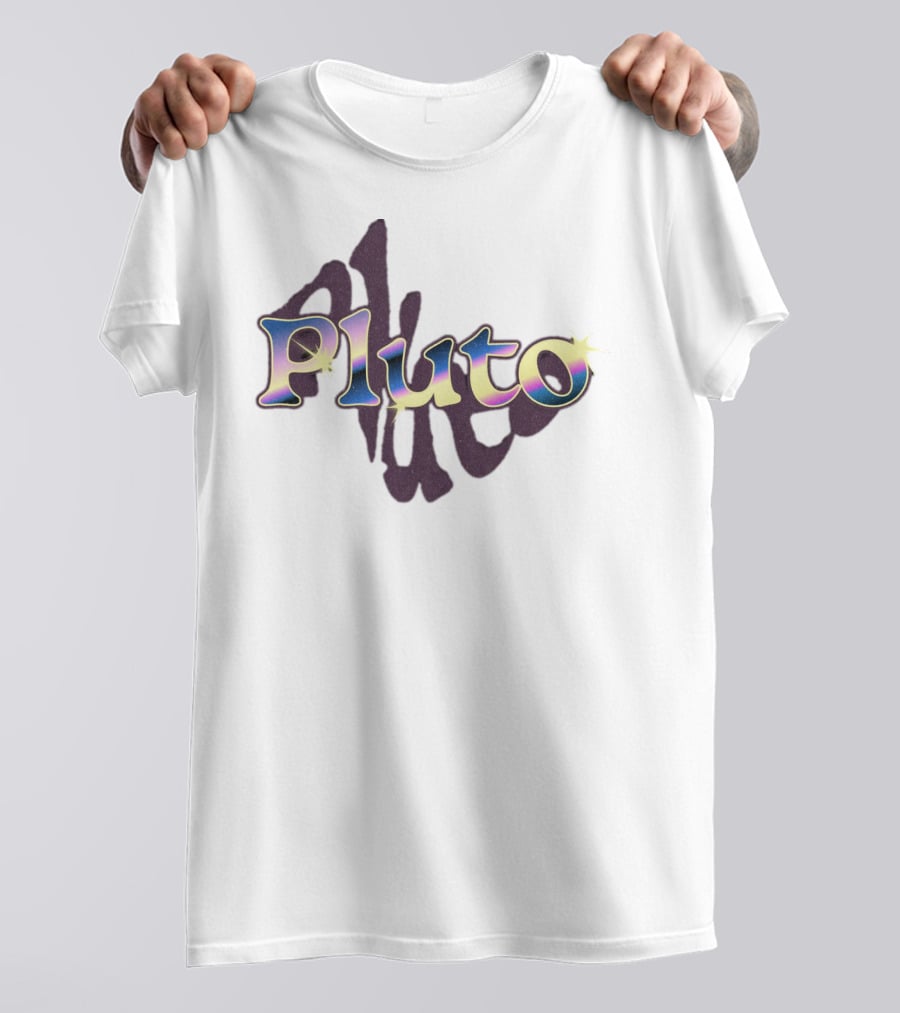 Pluto Colorful Gradient Cosmic Text With Shadow Effect T-Shirt