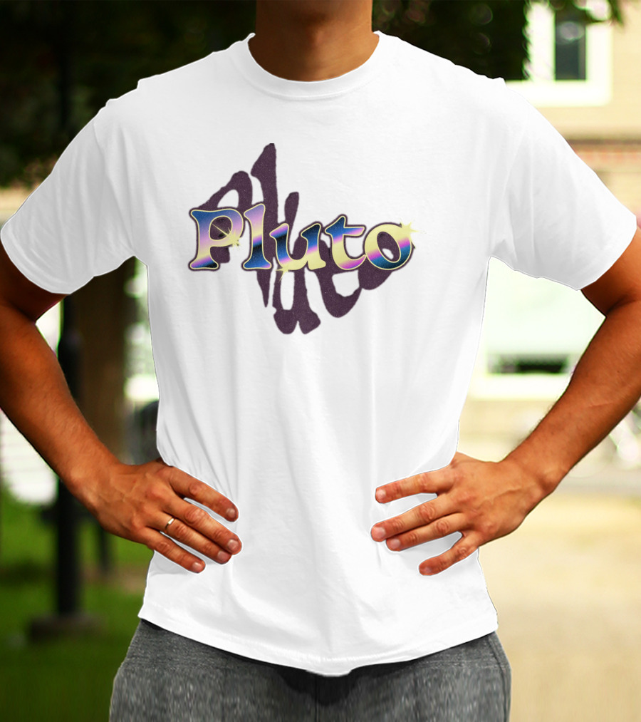 Pluto Colorful Gradient Cosmic Text With Shadow Effect T-Shirt