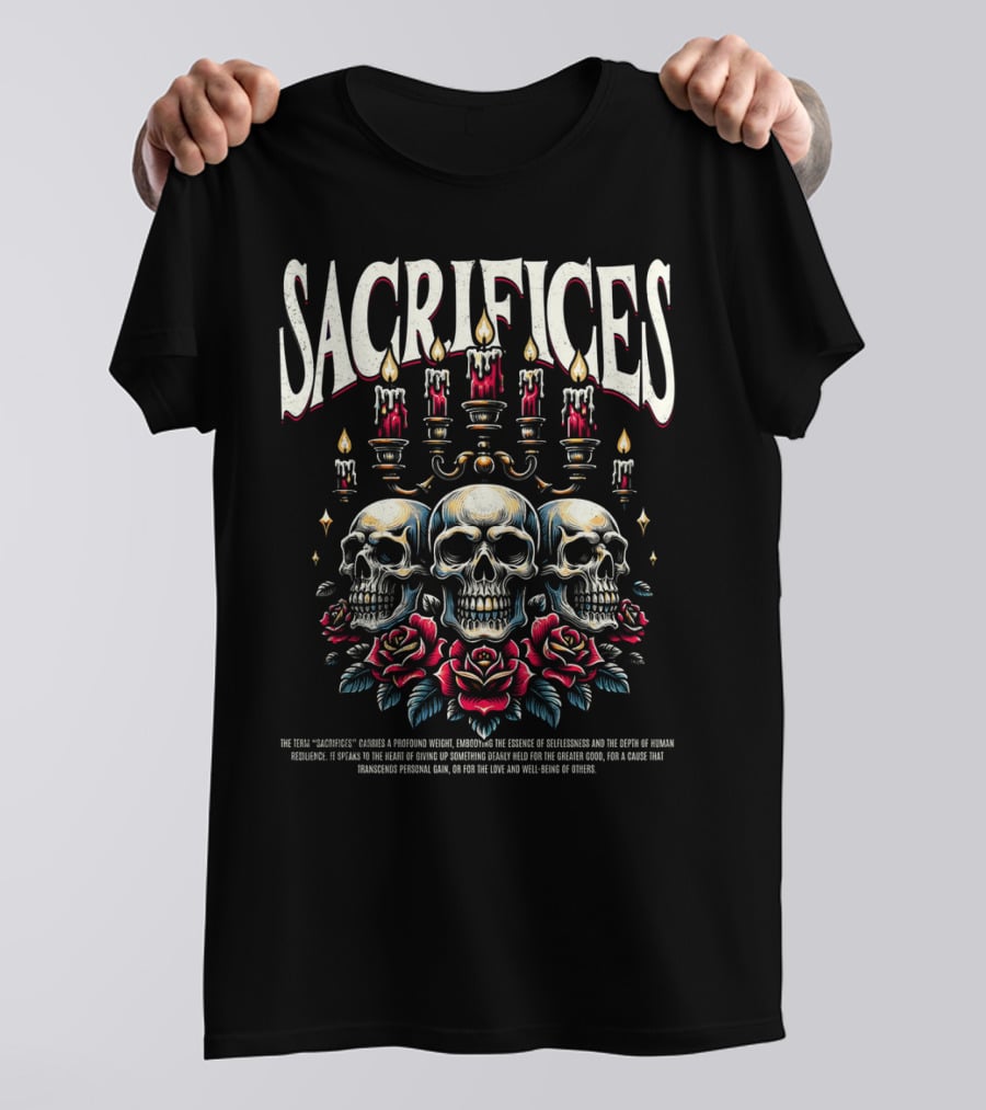 SACRIFICES Skulls Candles Roses Profound Weight Emotions Human Resilience Transcending Personal Gain T-Shirt