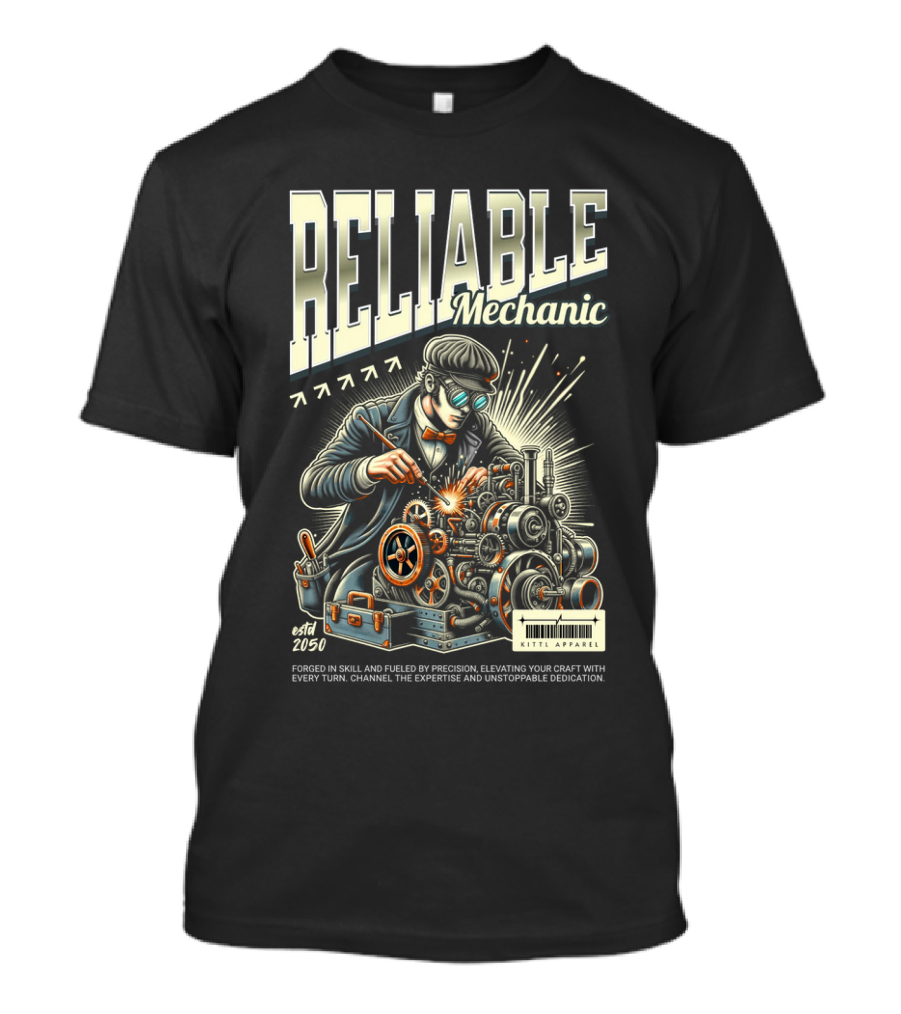 RELIABLE Mechanic Estd 2050 Skilled Precision Expertise KEITHS APPARELS T-Shirt