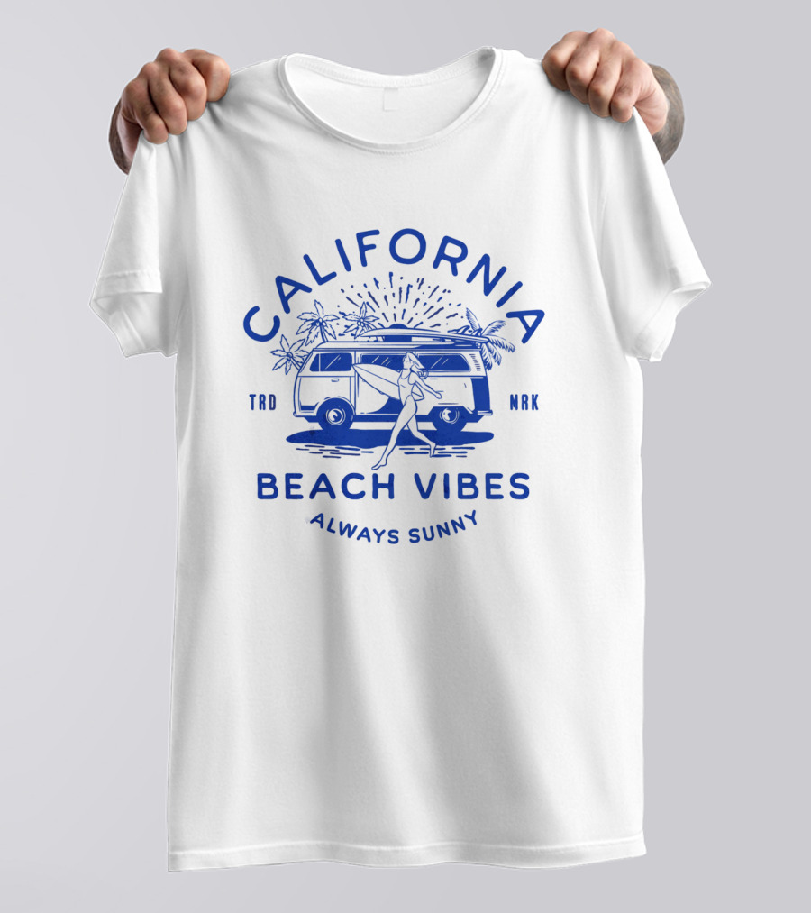 California Beach Vibes Always Sunny Retro Camper Van T-Shirt