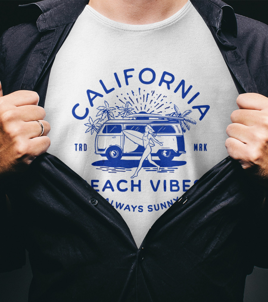 California Beach Vibes Always Sunny Retro Camper Van T-Shirt