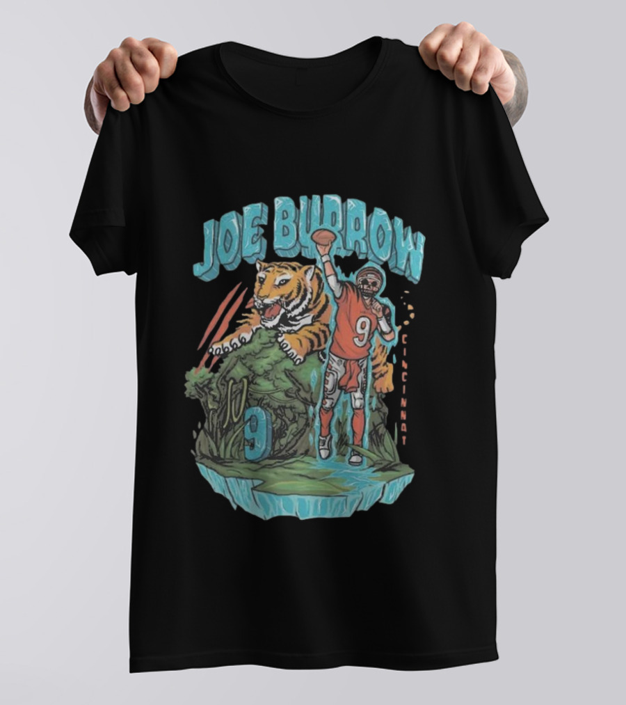 Cincinnati Bengals Joe Burrow Ice Man Tiger And Football Number 9 T-Shirt