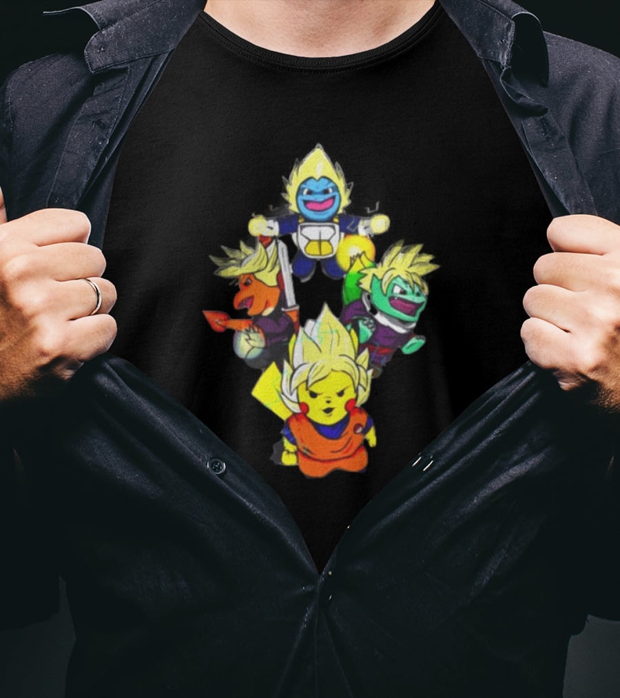 Dragon Ball Super Saiyan Pokemon Crossover Characters T-Shirt