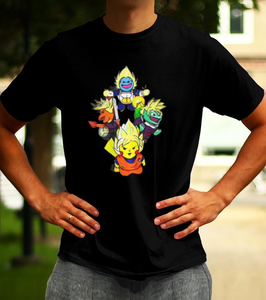 Dragon Ball Super Saiyan Pokemon Crossover Characters T-Shirt
