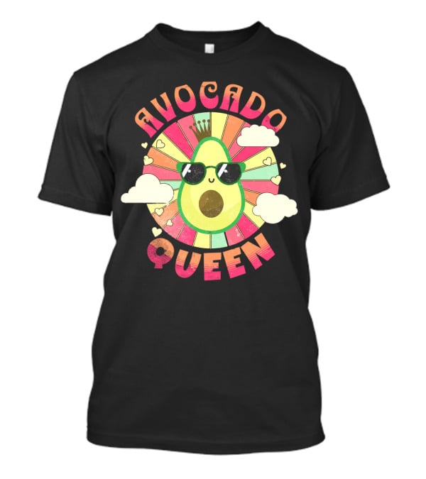 Avocado Queen Kawaii Crown Sunglasses Retro Sunburst Hearts Clouds T-Shirt