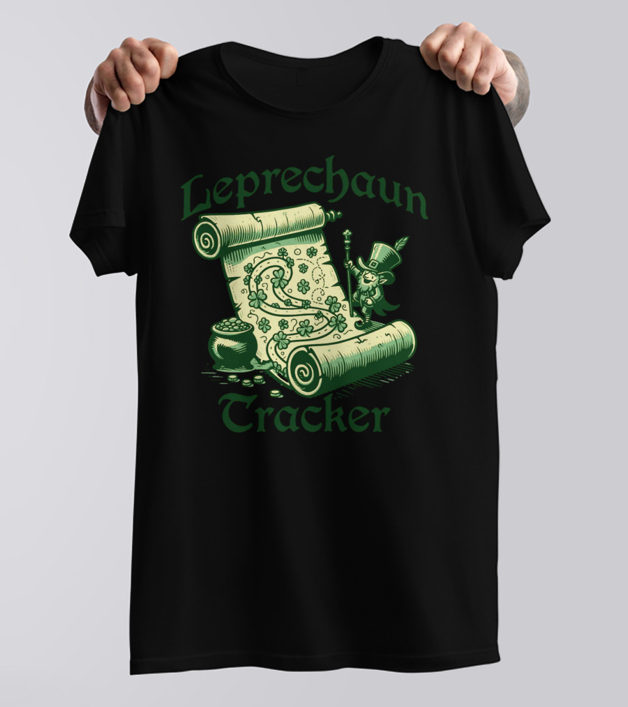 Leprechaun Tracker Map Scroll With Pot Of Gold And Lucky Clover Path T-Shirt