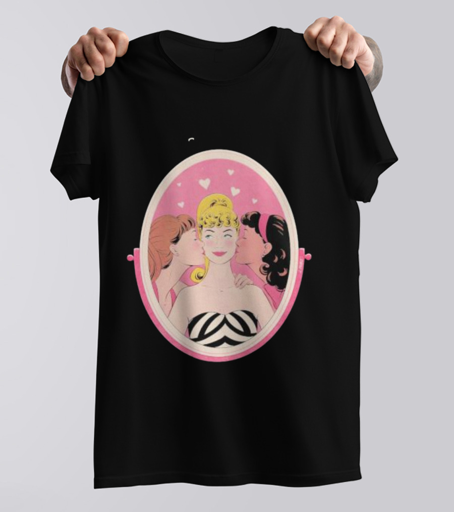 This Barbie Likes Girls Retro Pink Mirror Heart Motif T-Shirt