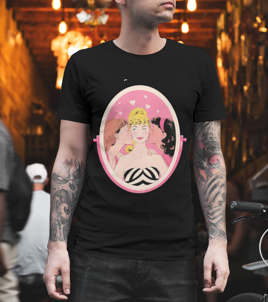 This Barbie Likes Girls Retro Pink Mirror Heart Motif T-Shirt
