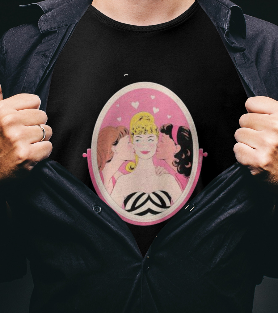 This Barbie Likes Girls Retro Pink Mirror Heart Motif T-Shirt