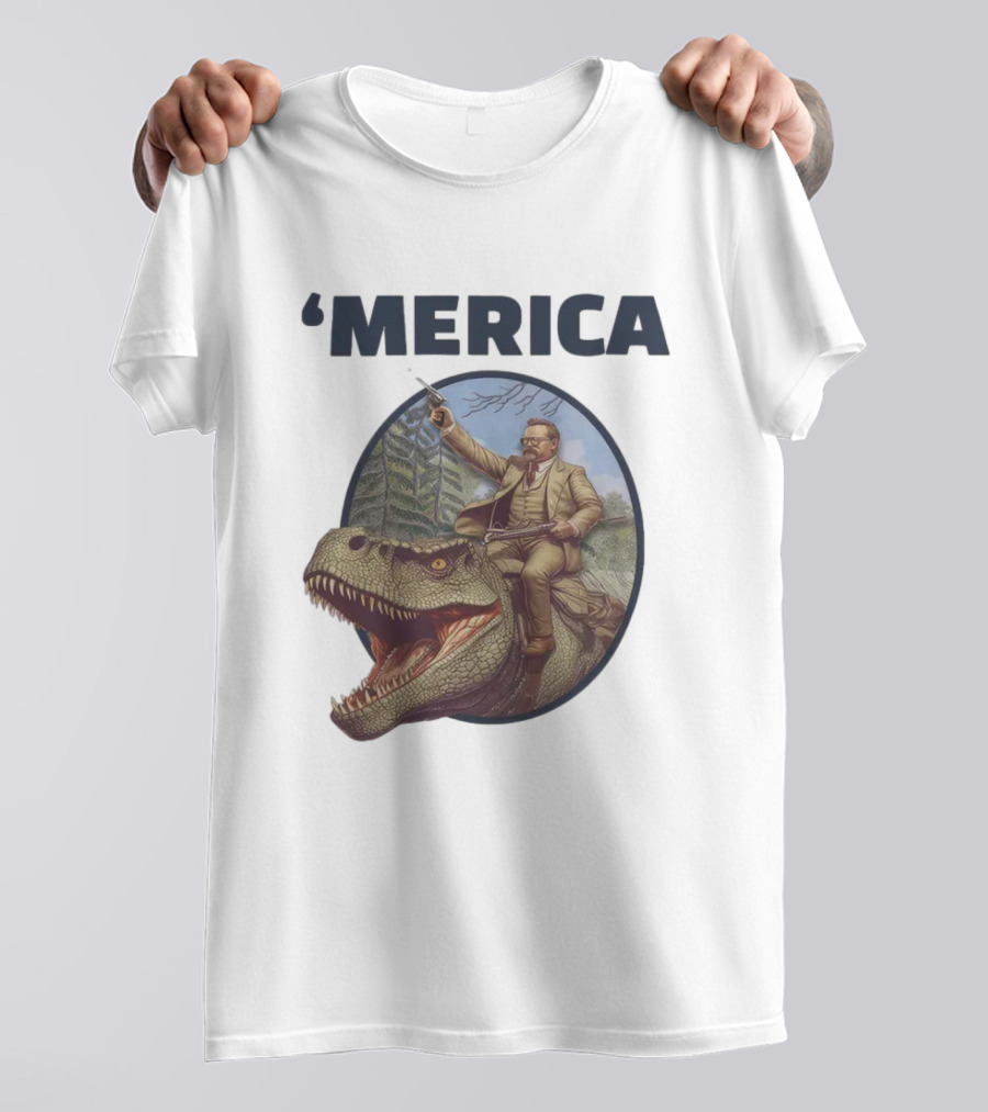 Macrodosing 'Merica Roosevelt Riding Dinosaur With Gun T-Shirt