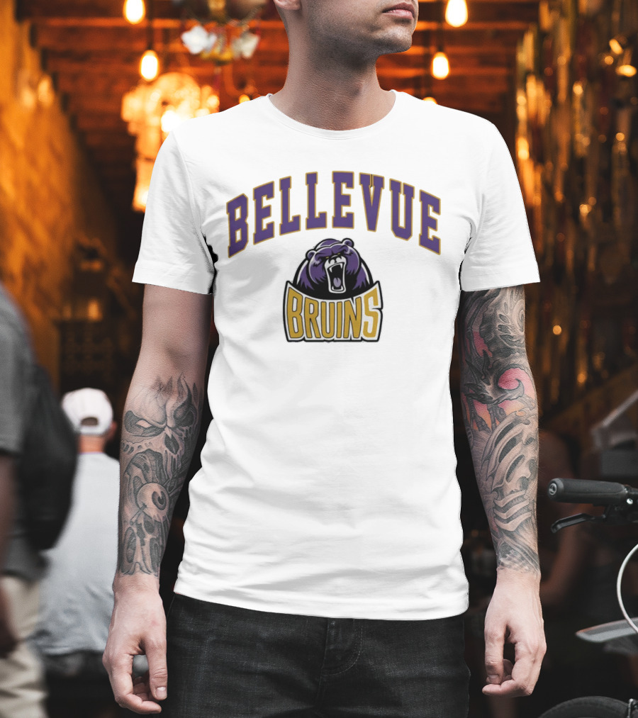 Bellevue University Bruins Roaring Bear Purple And Gold T-Shirt