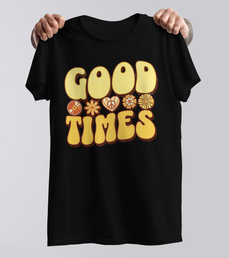 Good Times Retro Peace Flowers And Symbols T-Shirt