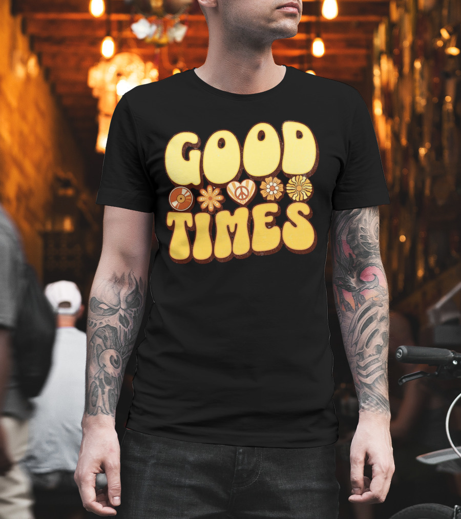 Good Times Retro Peace Flowers And Symbols T-Shirt