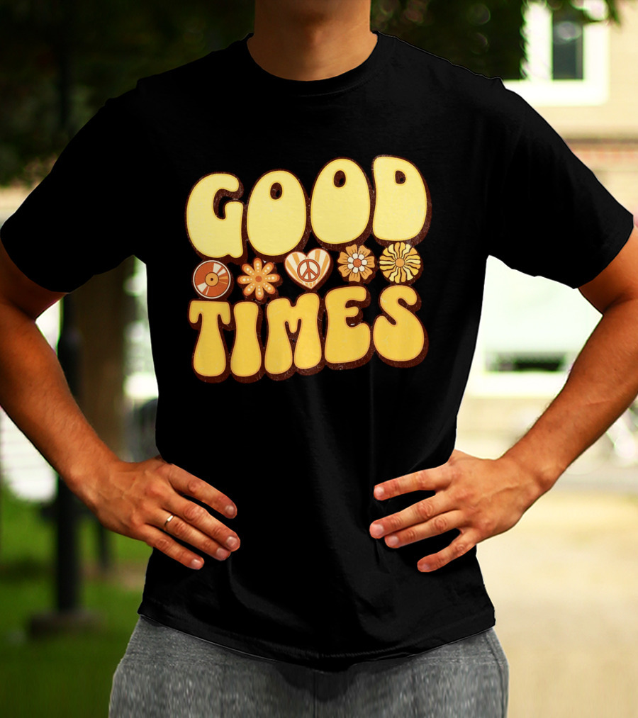 Good Times Retro Peace Flowers And Symbols T-Shirt