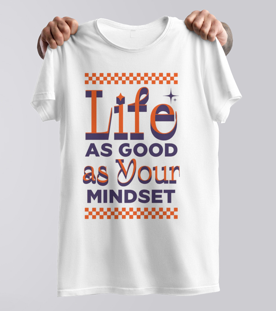 Life As Good As Your Mindset Retro Orange Purple Checkerboard T-Shirt