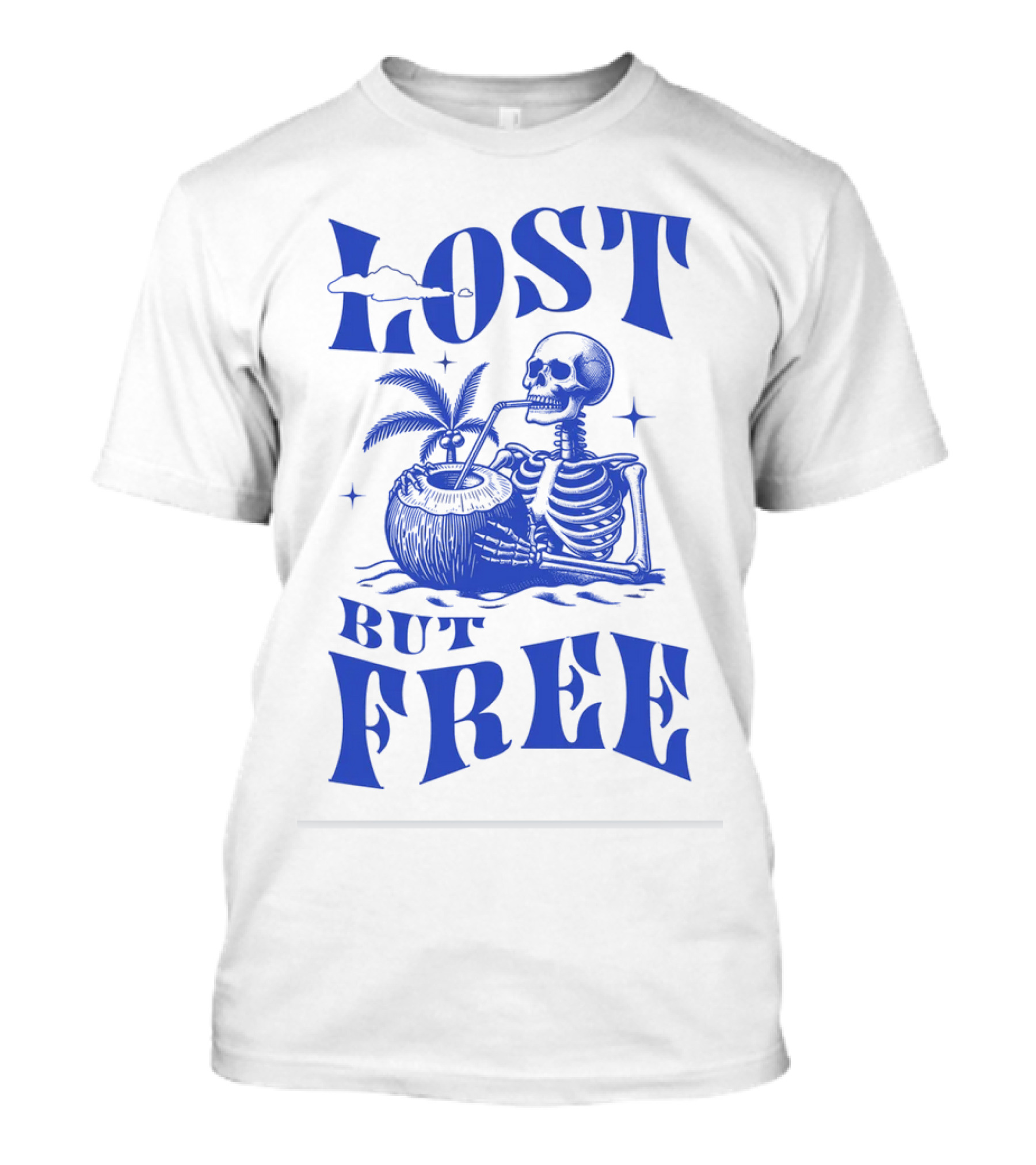 Lost But Free Skeleton With Coconut Drink Beach Vintage T-Shirt