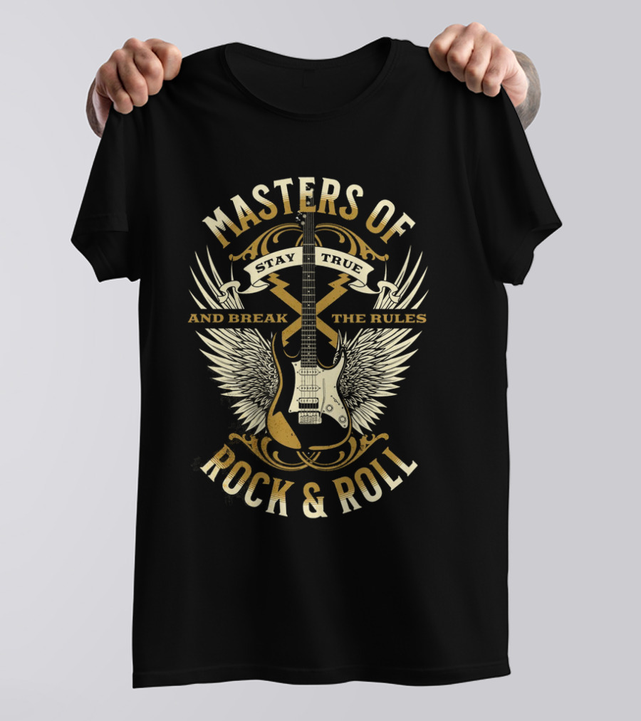 Masters Of Rock And Roll Stay True And Break The Rules Guitar Wings T-Shirt