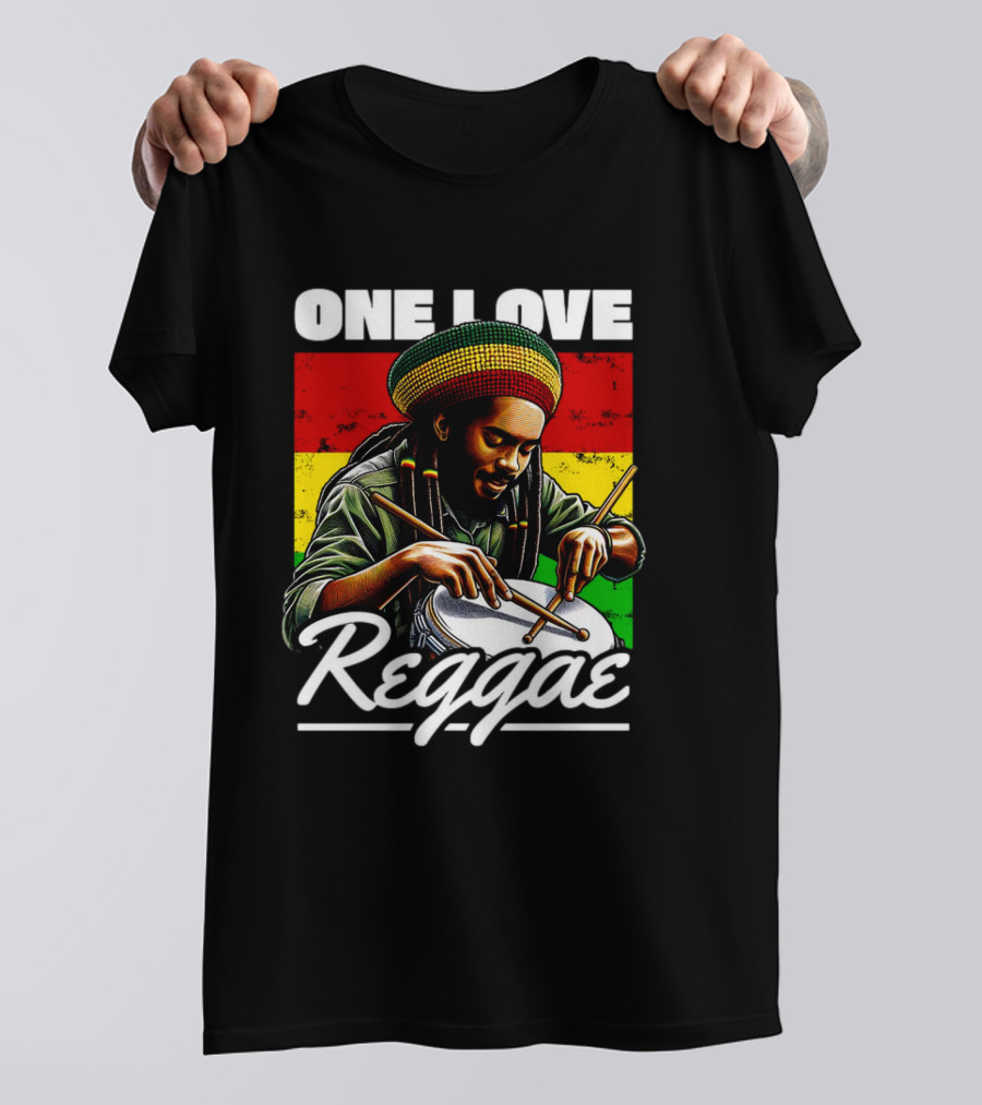 One Love Reggae Drummer With Rasta Colors T-Shirt