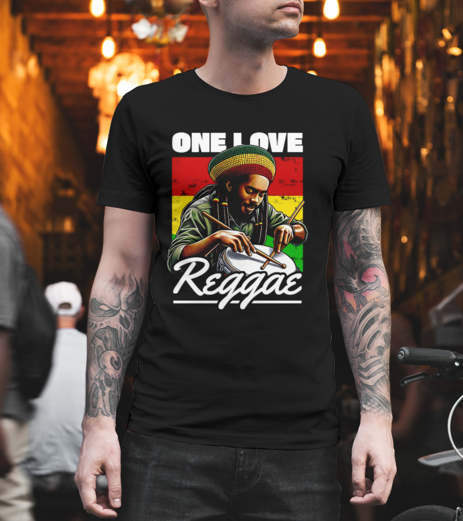 One Love Reggae Drummer With Rasta Colors T-Shirt