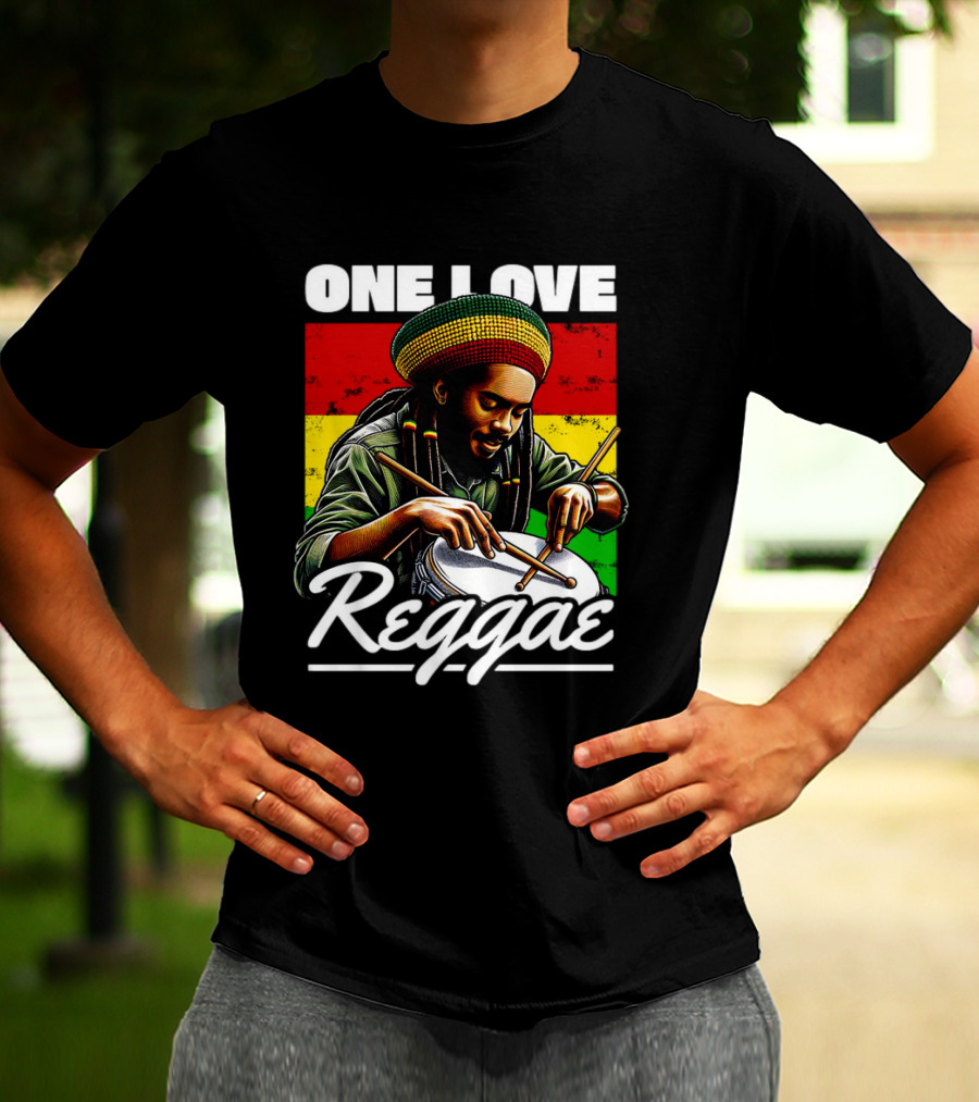 One Love Reggae Drummer With Rasta Colors T-Shirt