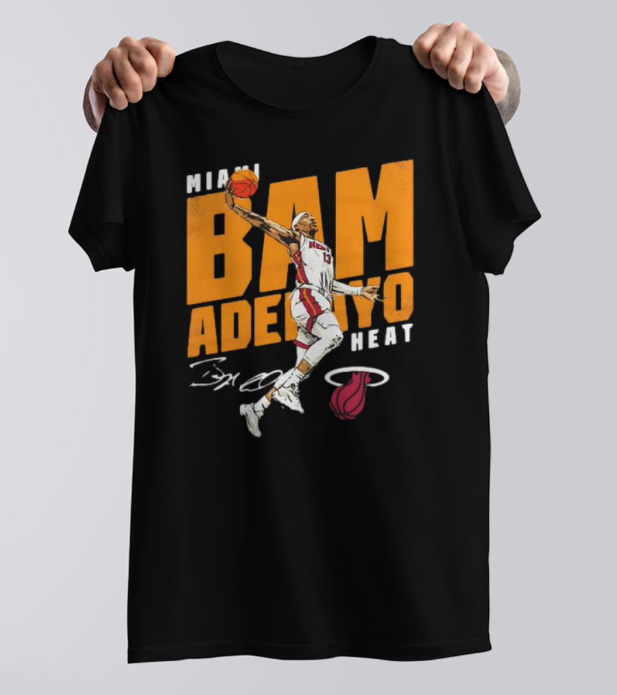 Miami Heat Bam Adebayo Basketball Jumper Action T-Shirt
