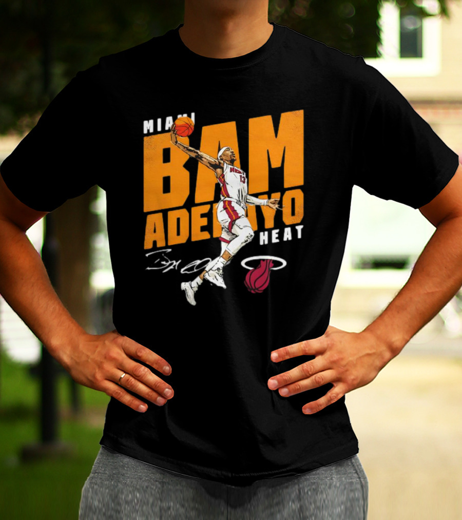 Miami Heat Bam Adebayo Basketball Jumper Action T-Shirt