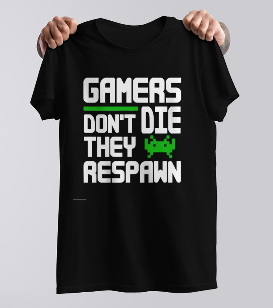 Gamers Don’t Die They Respawn Retro Space Invader T-Shirt