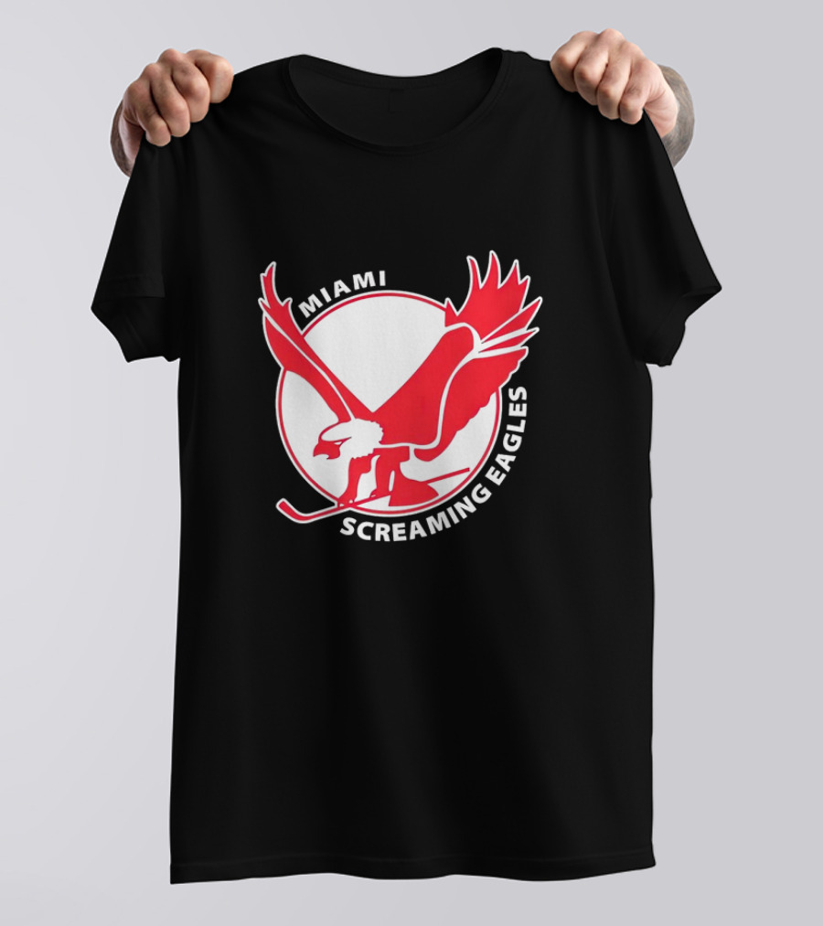 Miami Screaming Eagles Hockey Red Eagle Emblem T-Shirt