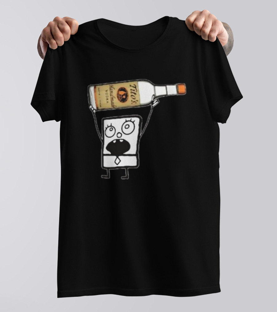 Doodlebob Holding Tito's Handmade Vodka Bottle T-Shirt