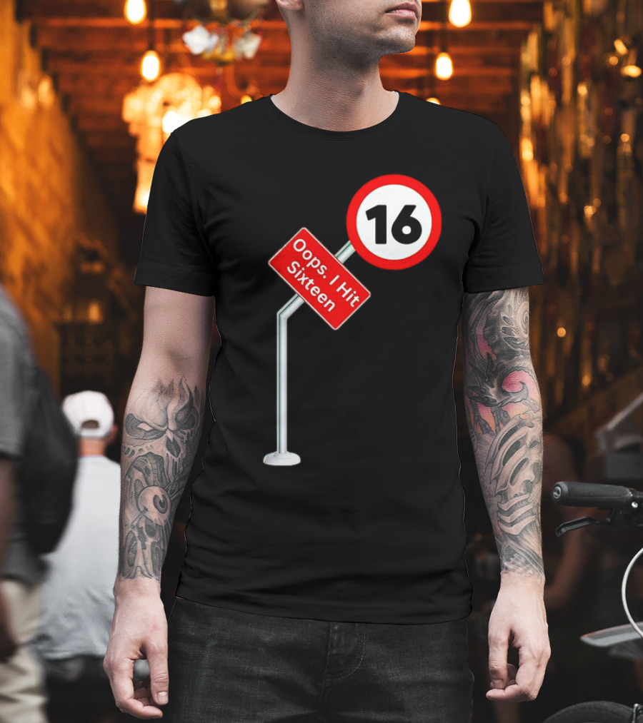 Oops I Hit Sixteen 16 Road Sign T-Shirt