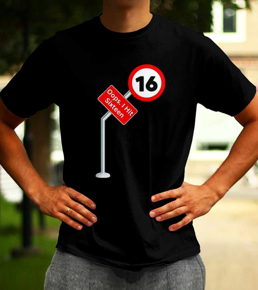Oops I Hit Sixteen 16 Road Sign T-Shirt